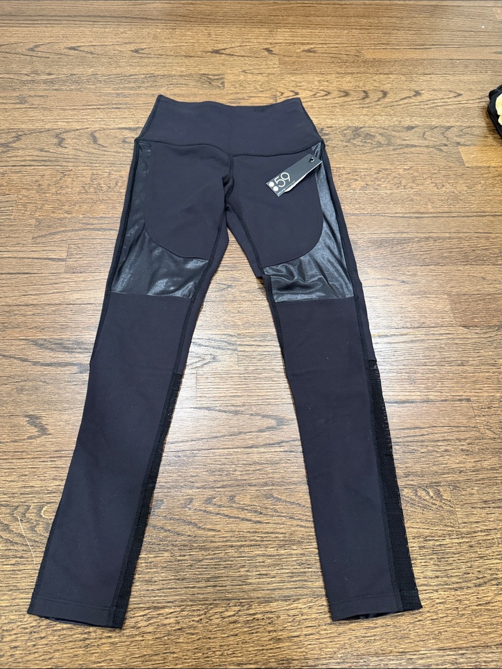 Splits 59 Black High-Waist Leggings with Faux-Leather Panels